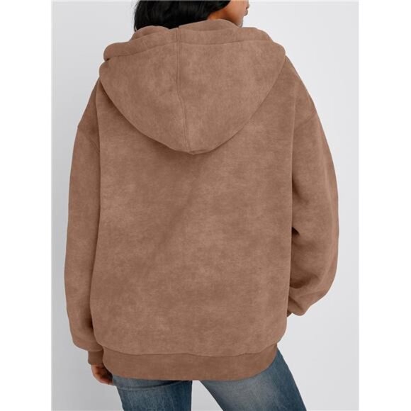 Women Zip Up Hoodie Acid Wash Oversized Sweatshirt Y2k Fall Winter Pullover - Picture 4 of 6